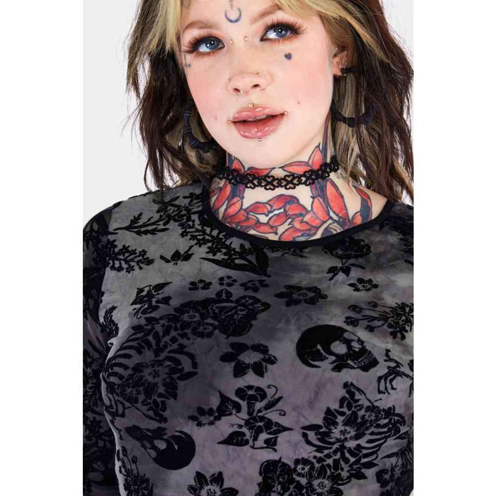 Jawbreaker - Flocked Skull Crop top - Gris